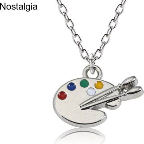 Nostalgia Graduation Gift Multicolor Enamel Artist Paint Palette And Paint Brush Charm Necklace Colorful Jewelry