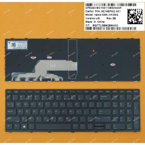 New US QWERTY Keyboard For HP Probook 450 G5 455 G5 470 G5 Laptop, Black Frame Black, No Backlit