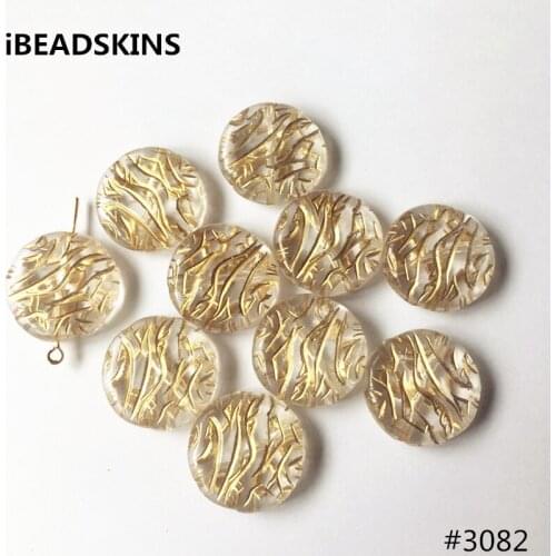 New arrival! 26mm 140pcs/lot clear with gold stripe Round flat shape Acrylic beads #3082 (Design as shown)
