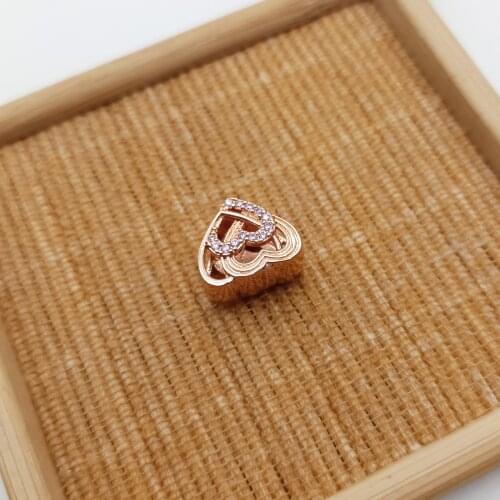 2021 Fall Jewelry Rose Love Forever Always Charm Heart-shaped Surface Inlaid with Pink Synthetic Cubic Zirconia