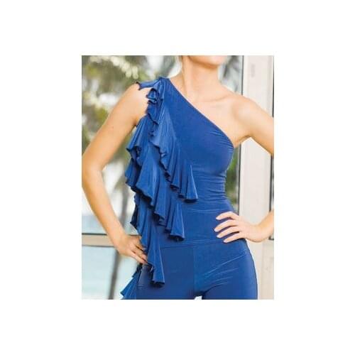 Latin dance, single shoulder, shoulder blade, front and back three, lotus leaf exercise shirt, Latin coat, T10013