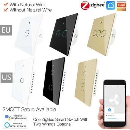 EU/US ZigBee Tuya Smart Touch Switch Wireless Wall Light Switch Panel Work With Alexa Google Home With/Without Neutral Wire