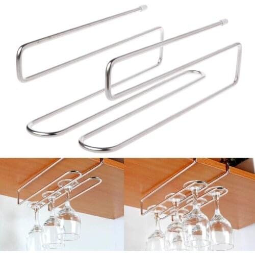 2 Rows Stainless Steel Cup Holder Wine Glass Hanging Rack Under Cupboard Hanger