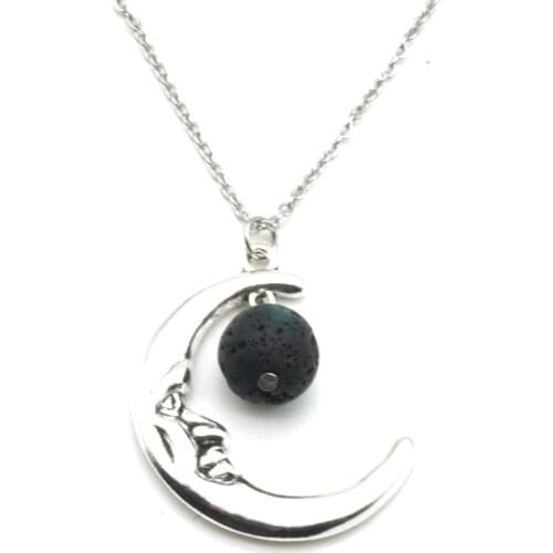 Crescent Moon 12mm Black Lava Stone Beads Aromatherapy Essential Oil Perfume Diffuser Pendant Necklace Jewelry Women