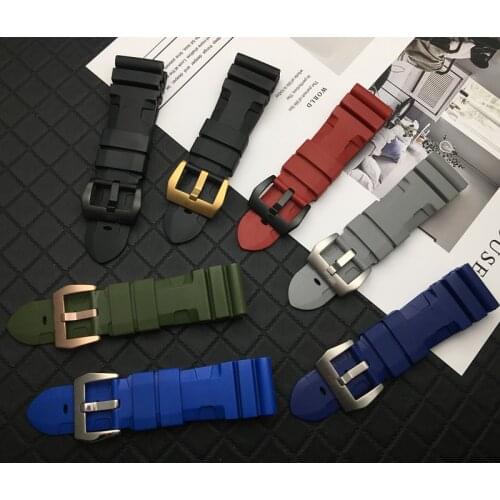 22mm 24mm 26mm Silicone black green blue red grey Rubber watch band Replace For Panerai strap watch band watchband pin buckle