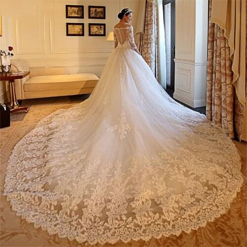 Luxury 3/4 Sleeve Princess Beading Wedding Dresses Plus Size Sequined Appliques Lace Bridal Gown 2020 Ball Gown Boho Bride Dress