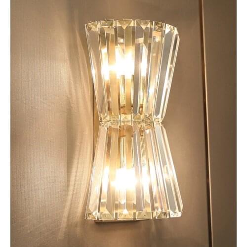 Luxury Bowknot Shaped Gold Crystal Wall Lamp Led Living Room Aisle Bedroom Bedside Staircase Home Indoor Lighting Fixtures