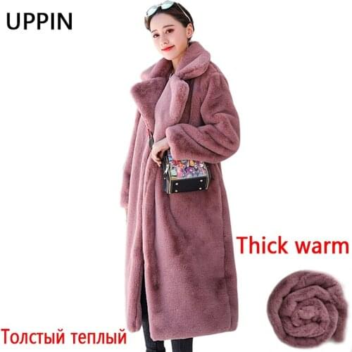 Winter Women High Quality Faux Rabbit Fur Coat Luxury Long Fur Coat Loose Lapel OverCoat Thick Warm Plus Size Female Plush Coats