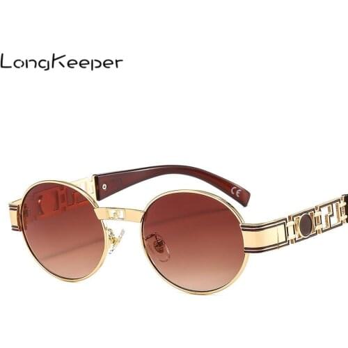 LongKeeper Fashion Oval Steampunk Sunglasses Men Women Brand Designer Round Metal Sun Glasses Male Female Driving Eyewear UV400