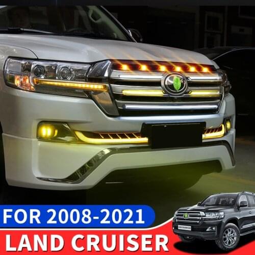 Dedicated to Toyota Land Cruiser 200 Front Face Middle Mesh LED Light Decoration Streamer Turn Signal Fog Light Modification