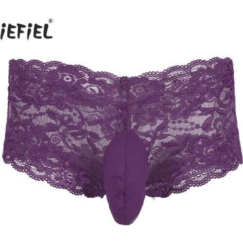 Sissy Panties Men Floral Lace Lace Jockstraps Boxer Briefs Lingerie wiith Closed Penis Sheath Sexy Gay Underwear Briefs Lingerie