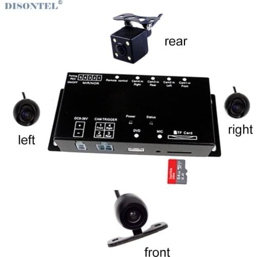 Intelligent Quad channel Car camera video Recorder DVR for Rear Front side view camera Four Split-Screen with Remote Controller