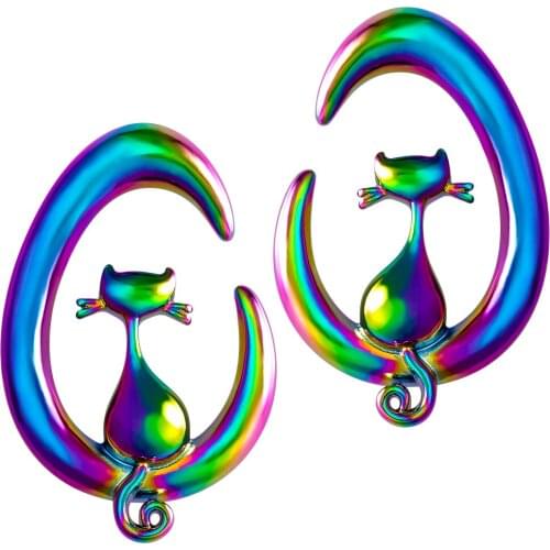 1 PC Cat on The Moon Ear Weights Women Cool Heavy Dangle Ear Gauges Weights for Ear Piercings 316L Stainless Steel Body Jewelry