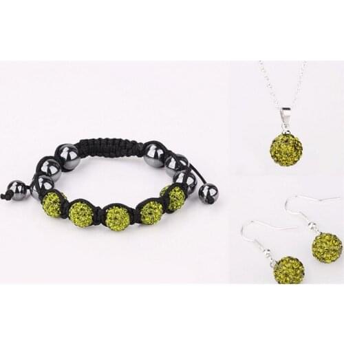 Large Discount Jewelry!Free Shipping!10mm 10Pcs/Lot Green Micro Pave Disco Ball crystal Set Bracelets+Earring+Necklace tg32