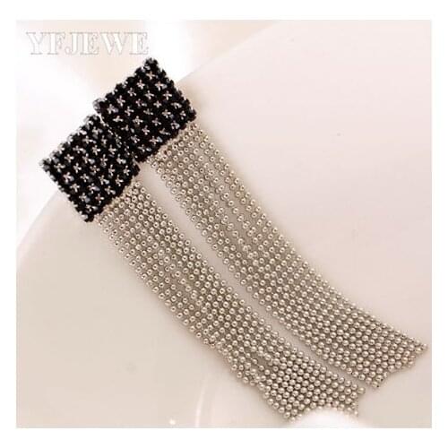 YFJEWE 2017 Top Womens Square Crystal Long Drop Earrings Crystal Fashion Silver Plated Jewelry Tassels Drop Earring Women E335