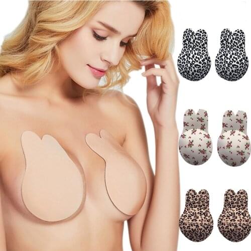 New 6 Colors Kawaii Rabbit Women Silicone Strapless Invisible Push Up Bras For Self Adhesive Wireless Bralette Reusable Bra Pads
