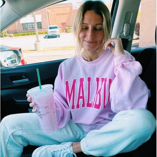 Pink Letter Printing Sweatshirt Women Casual Pullover Sweet Kawaii Girls Streetwear Design Chic New 2020Autumn Plus Size Hoodies