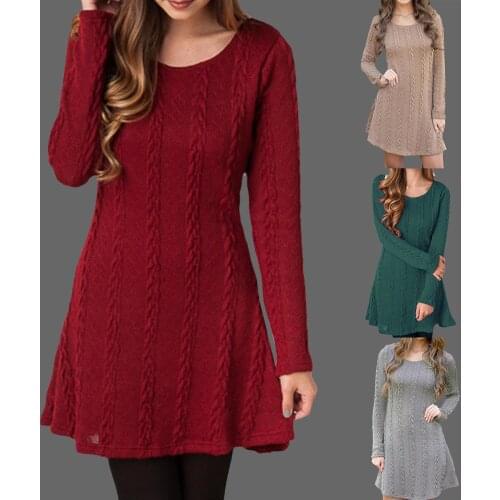 Elegant Twist Knitted Sweater dress women 2020 fashion autumn winter O neck female A line vestido casual chic dresses vestidos