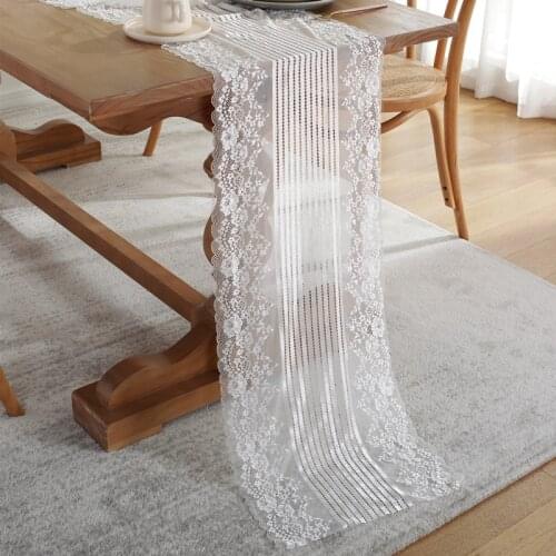 1PC French Romantic Lace Table Runner White Black Table Cover Wedding Decor Chair Sash for Banquet Baptism Tablecloth Runners