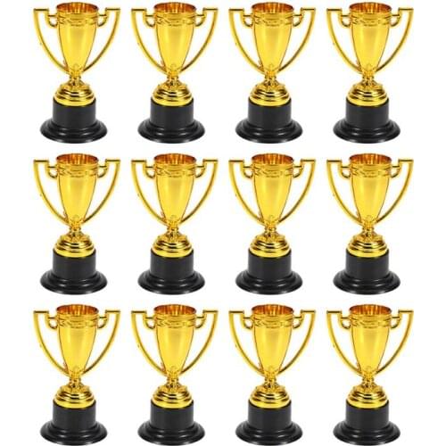 10/12/24pcs Golden Mini Award Trophy Plastic Reward Prizes Decor Kindergarten Kids Awards Trophy Black Base Competition Games