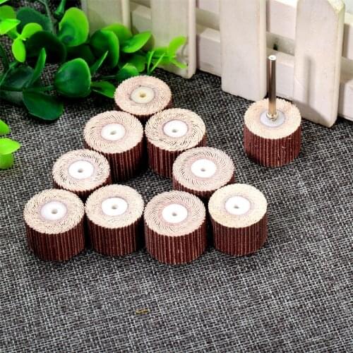 10Pcs Grit #240 Emery Cloth Trimming Buffing Grinding Sandpaper Sanding Flap Wheel Head with 1Pc 3mm Shank Mandrel Rotary Tools