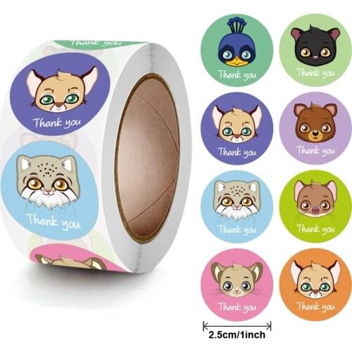 100-500Pcs Cartoon Sticker 8 Cute Animal Thank You Stickers for DIY Scrapbooking Stationery Girl or Boy Kids Gifts Seal Labels