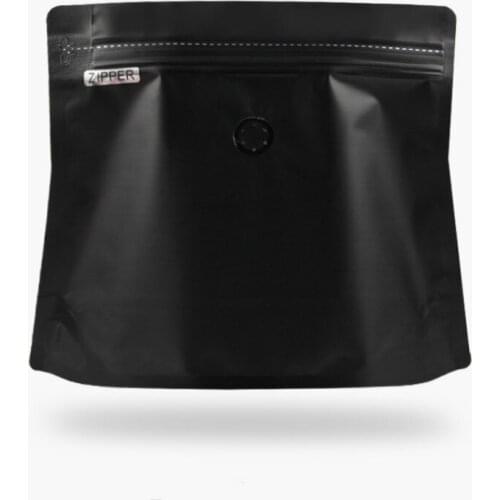 100pcs Side zipper one-way air valve aluminum foil sealed coffee bean bag black ziplock stand up bags