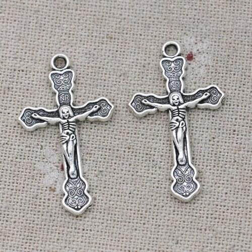 20PCS Antique Silver Plated Cross Jesus Charm Pendants for Jewelry Making Bracelet DIY Accessories 33x20mm