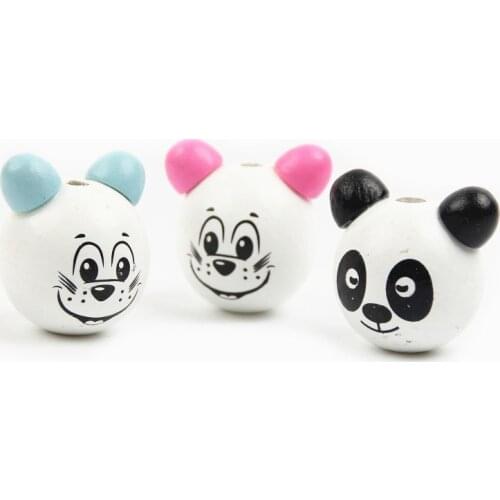 20Pcs Wooden Beads DIY 3D Panda Smiling Face Wood Beads For Jewelry Making Children Toys Pacifier Clip Attachme Accessories
