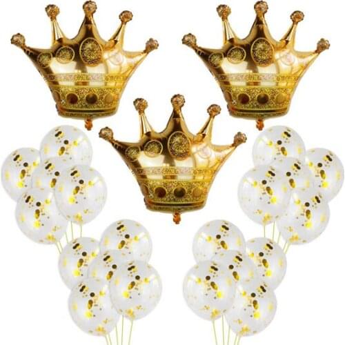 3Pcs Crown Balloons with 20Pcs Gold Confetti Balloons,Crown Foil Helium Balloons for Birthday Wedding Party Decoration