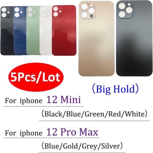 20Pcs/Lot,Big Hole Back Glass Rear Cover For Iphone 12 Pro Max 12 Mini Battery Door Housing Battery back cover