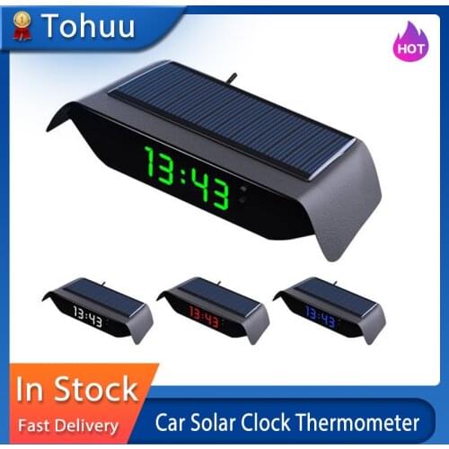 Car Solar Clock Thermometer Luminous Automatic Brightness Adjustment High-precision Electronic Watch Temperature Monitor