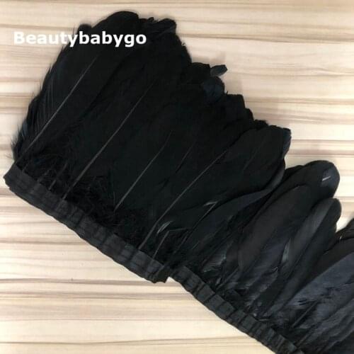 Free shipping 10 yards black color Dyed natural goose feather trim strips boas 13-18cm width for wedding party decoration