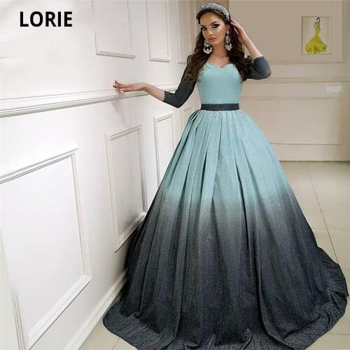 LORIE Gradient Color Shiny Satin Prom Dresses 2020 A-Line Beach Formal Evening Gowns Sweetheart Arabic Dubai Wedding Party Dress