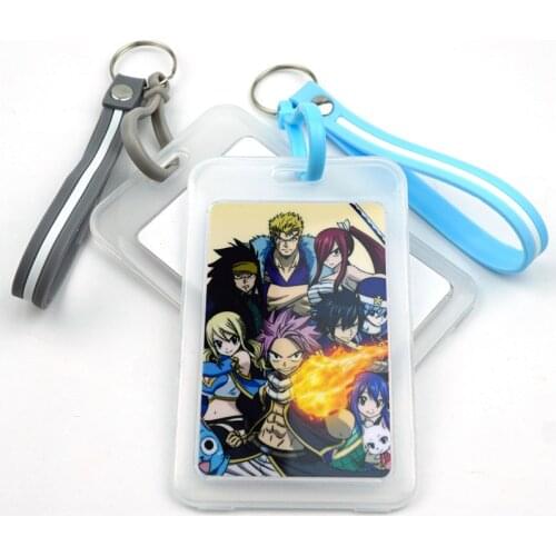 Anime FAIRY TAIL Lucy Natsu Card Cover Key Chain Bank Credit Card Holder Card Bag Plastic Student ID Bus Card Sleeve Protect
