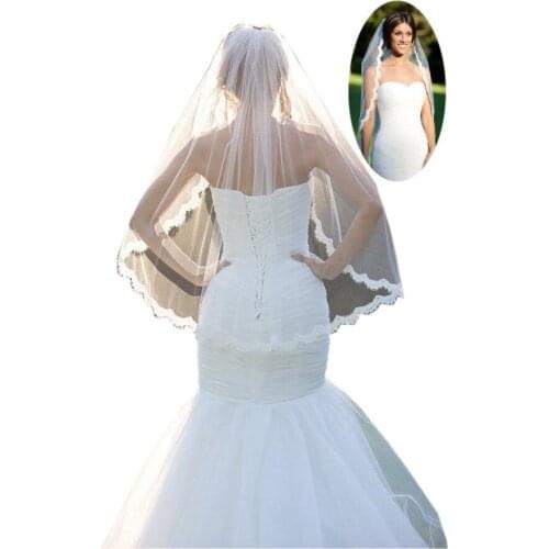 2021 Romantic Country Fingertop Length Wedding Veils For Bride White Ivory Cheap with Comb Soft Tulle Bridal Veils