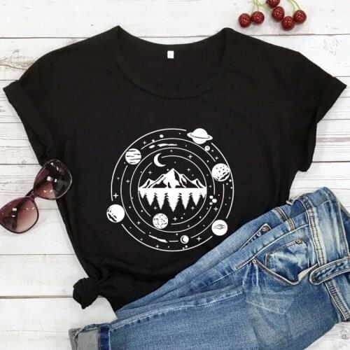Mountain Galaxy T-Shirts Natural inspiration Shirt Camping Hiking Tee Travel gift Women fashion casual vintage Tops