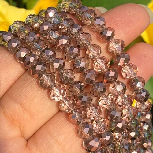 Faceted Rondelle Crystal Clear Copper Austrian Glass High Quality Loose Spacer Beads For Jewelry Making Diy Bracelet 4 6 8MM 15"