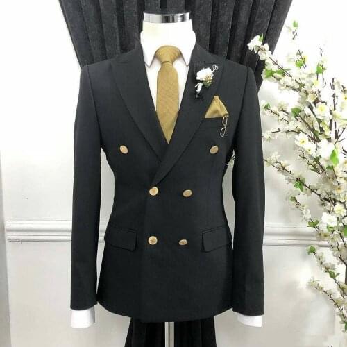 Handsome Groomsmen Peak Lapel Groom Tuxedos Mens Wedding Dress Man Jacket Blazer Prom Dinner (Jacket+Pants+Tie) A109