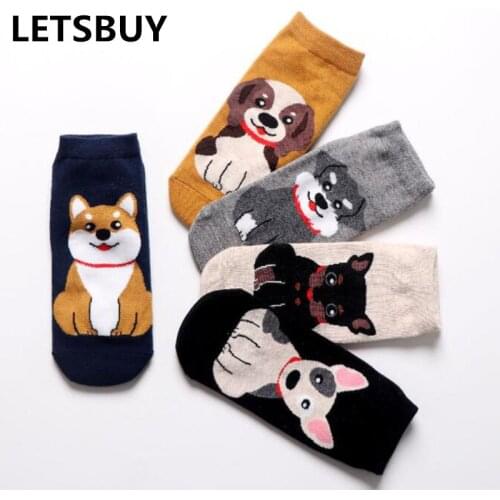 LETSBUY cute women colored socks 5 pairs cartoon cotton socks slippers sexy chirstmas gift socks womancalcetines de las mujeres