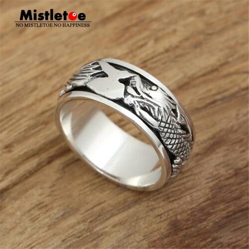Mistletoe 925 Sterling Silver Vintage Retro Punk Dragon Ring Fashion Jewelry