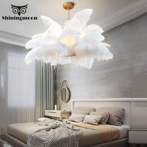 Nordic Luxury Pendant Lights Post-modern White Feather Pendant Lamp Bedroom Living Room Lighting Cafe Deco Lighting Luminaria