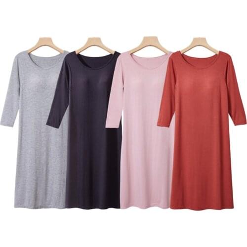 Sexy Night Dress Women Bra Padded Long Nightwear Nightshirt Modal Cotton Nightgowns Lounge Wear Loose Ladies Sleeping Shirt