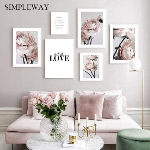 Scandinavian Pink Flower Plant Canvas Painting Botanical Floral Nordic Style Poster Print Wall Art Picture Modern Home Decor