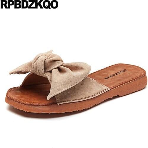 Slip on 5 sandals women shoes 2019 bow fashion slides slippers korean knot designer suede most popular products cute summer 2018