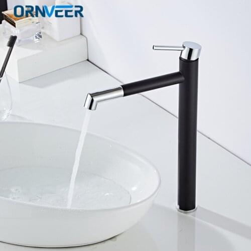 Black Chrome Tall Basin Sink Faucet Slim Bathroom Washbasin Water Mixer Tap Hot Cold Water Basin Crane Tap Bathroom Tap