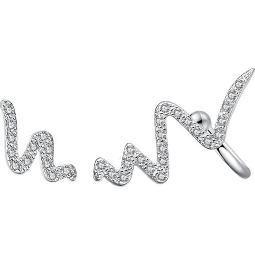 S925 Silver Earring Crystal Sparkling Love Flash Wave Stud Earring For Women Wedding Gift Lady Girl Fashion Zircon Jewelry