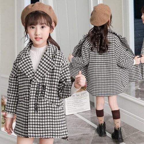 Winter Coat For Girls Woolen Jacket For Girls Fashion Plaid Kids Outerwear Autumn Teenage Clothes For Girls 4 6 8 10 12 13 Years