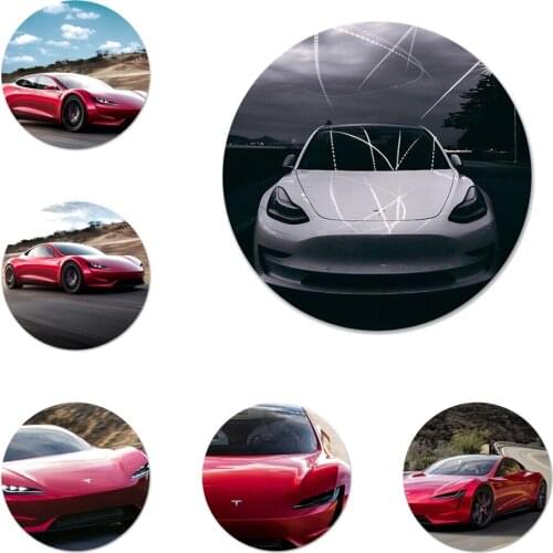 58mm Luxury sports car tesla Icons Pins Badge Decoration Brooches Metal Badges For Clothes Backpack Decoration