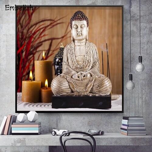 1 Pieces Large Size Zen Buddha Statue And Candle Modern Home Decor Wall Art Pictures For Living Room HD Canvas Painting